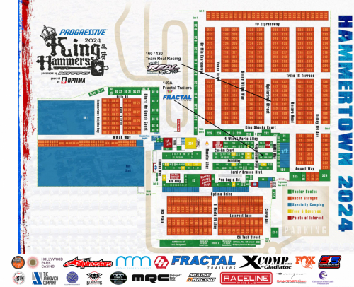 King of the Hammers 2024Hammertown Map with all Vendors and the locations of our Team and our sponsor, Fractal Trailers
